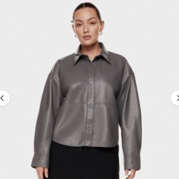 Aritzia Babaton Pelli Hip Shirt Jacket Gray Faux Leather Size Small - Picture 1 of 6